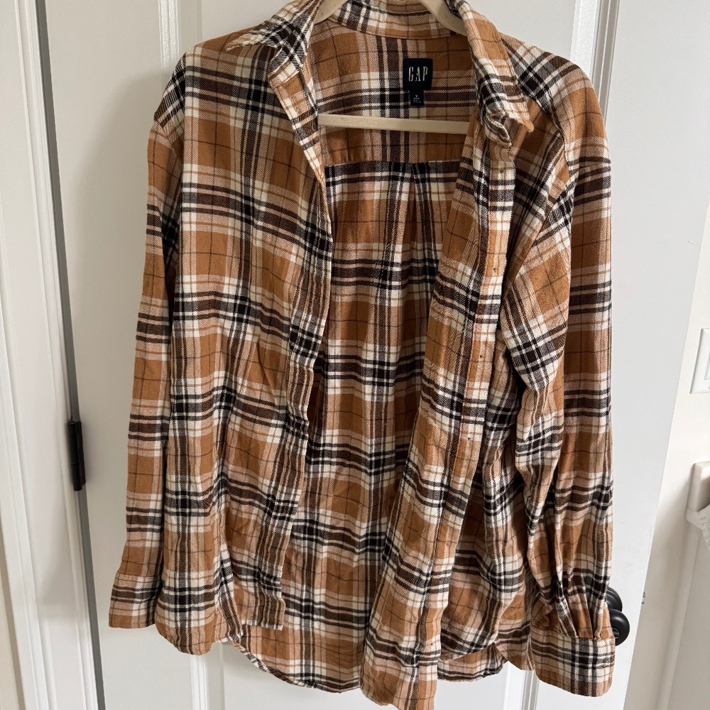 Gap Women's Oversized Flannel Boyfriend Shirt - Small Tall - Brown Plaid